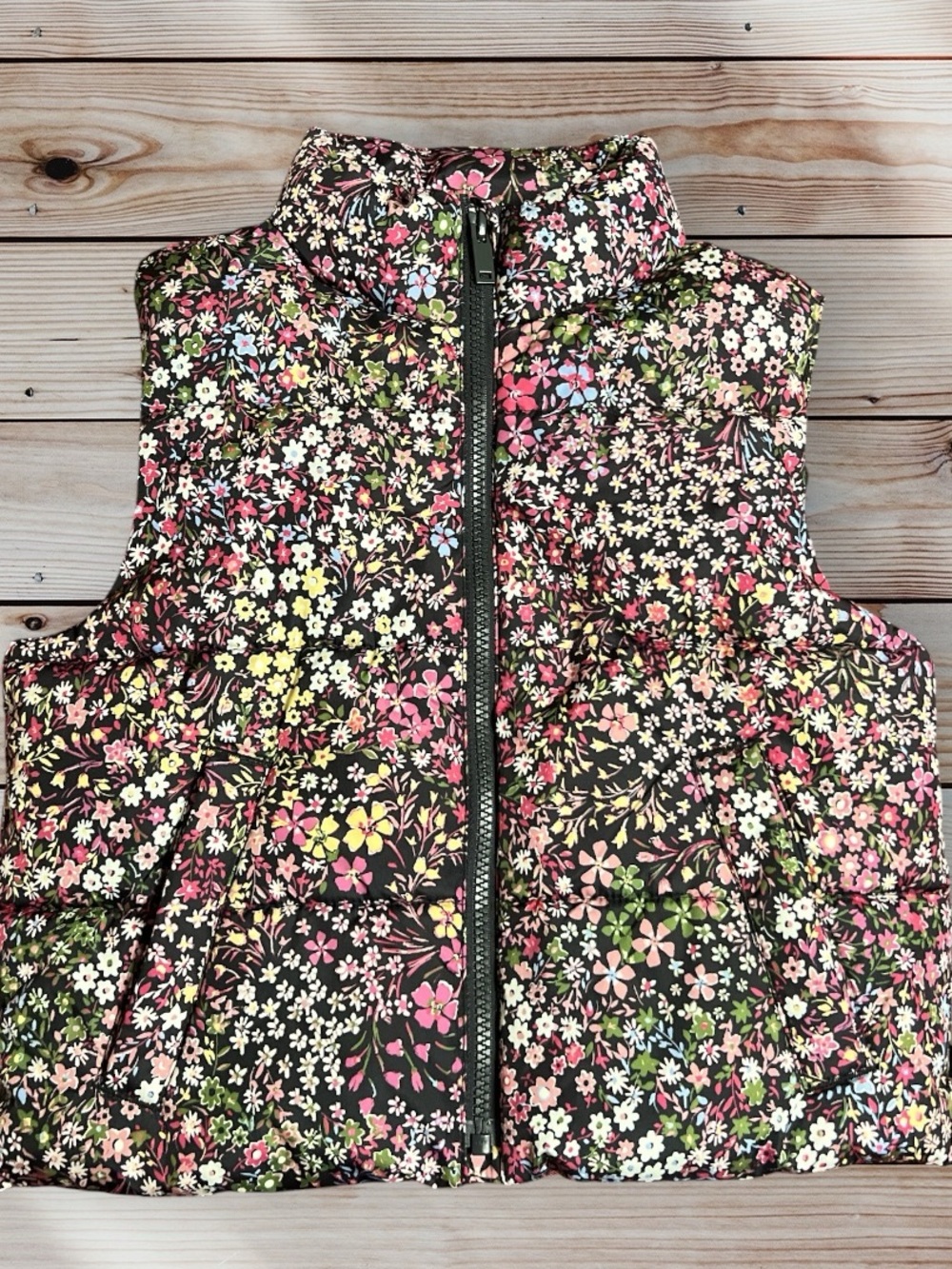 GAP Kids Multi Color Floral Puffer Vest Medium 8-9